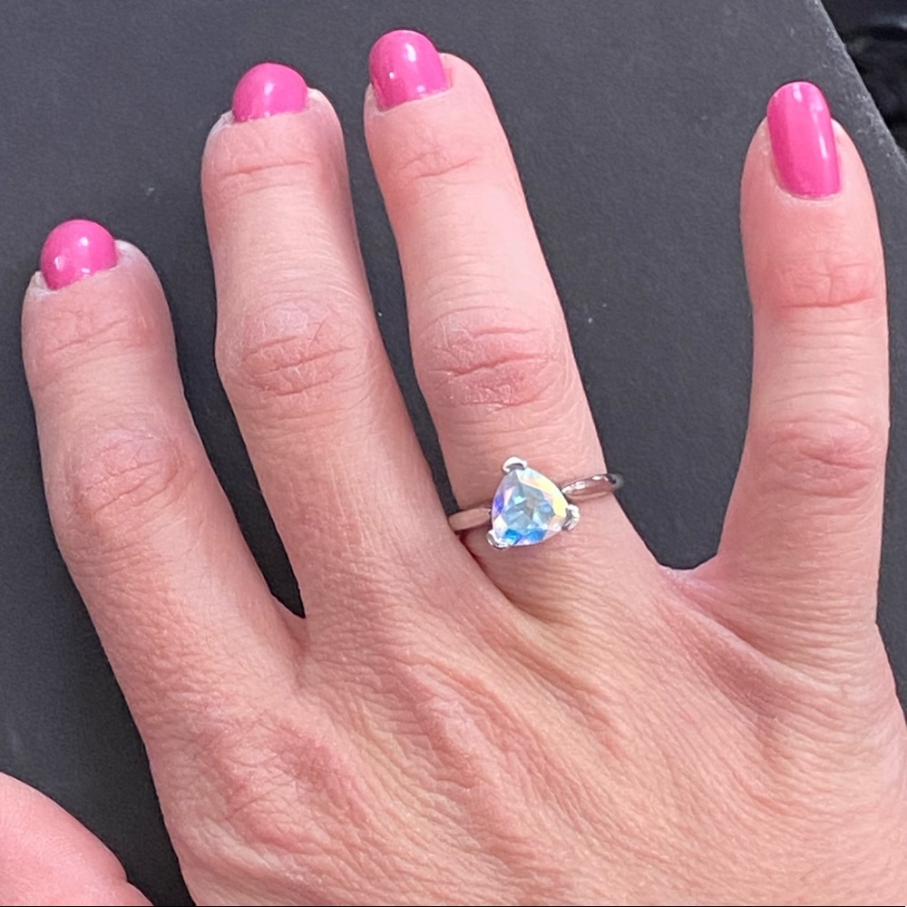 14k White Gold-Heart-Cut Opalescent Ring - Picture 8 of 8